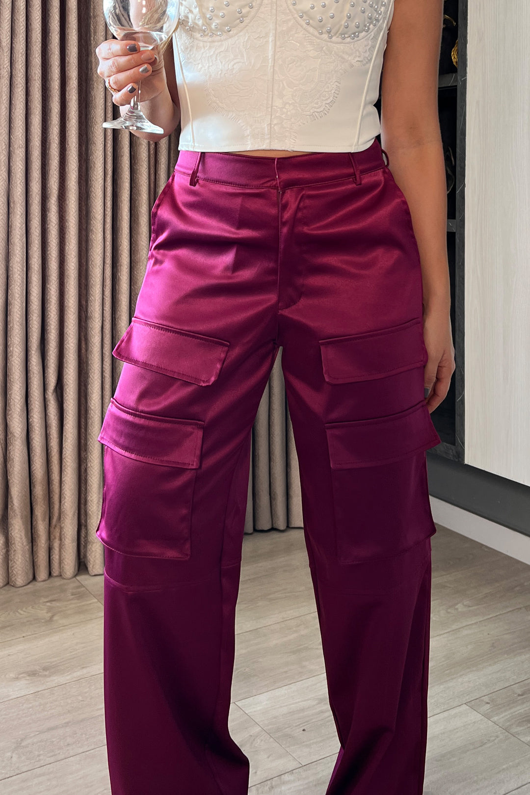 Pantalon cargo satin - BLACK2086