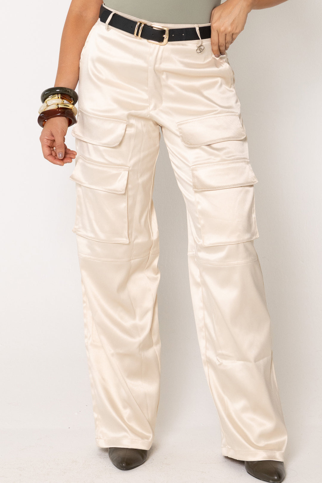Pantalon cargo satin - BLACK2086