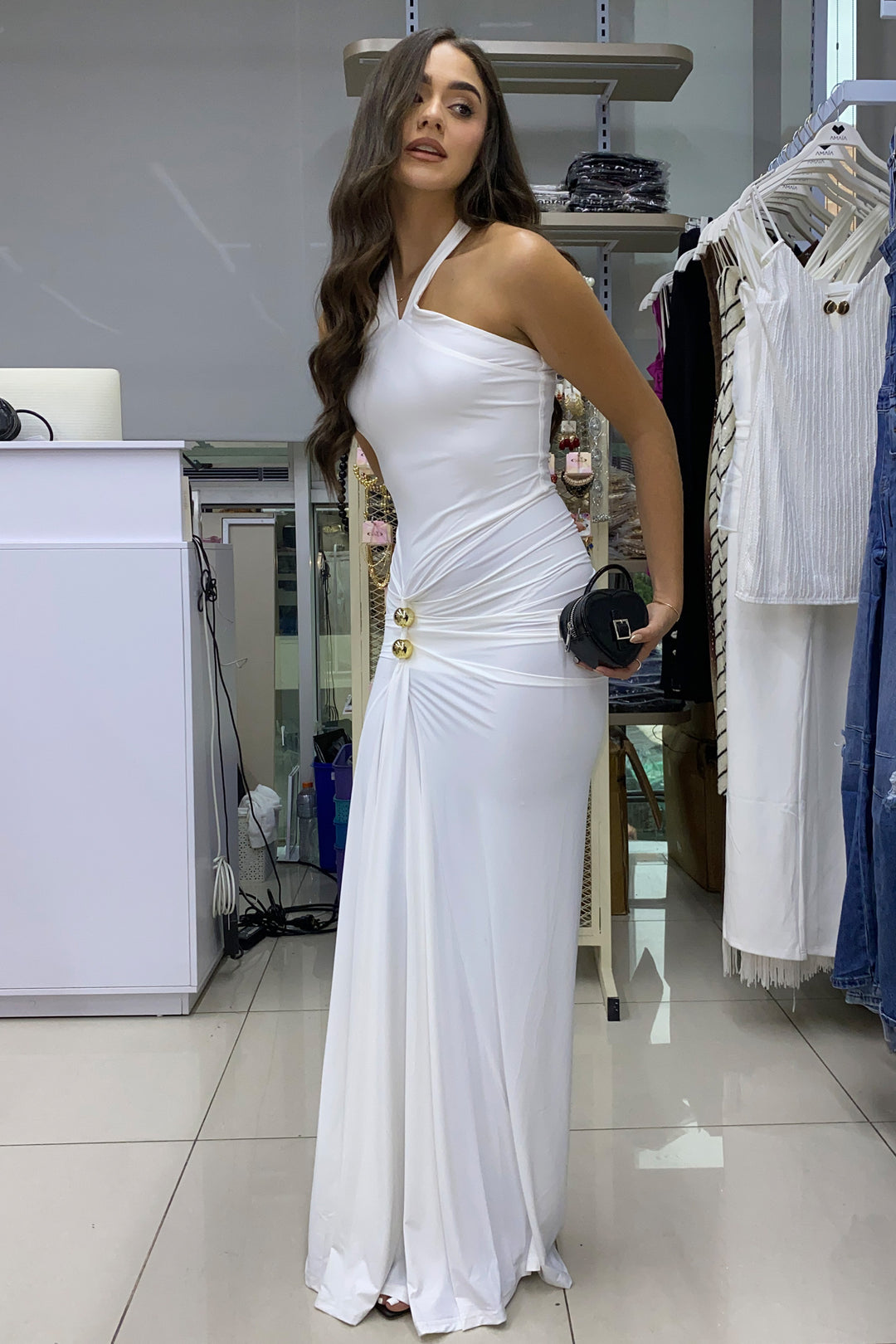 Vestido largo broche - LD11557