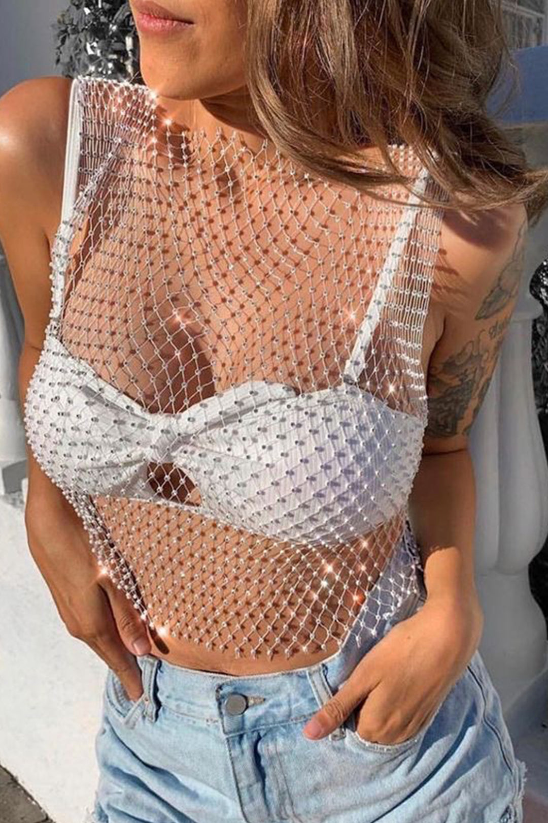 Crop top tejido tipo red